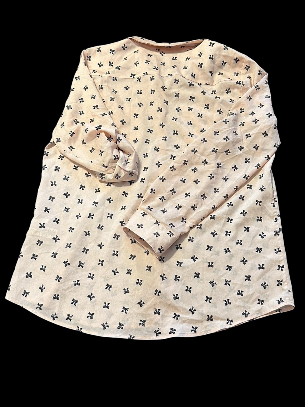 NWT Karl Lagerfeld Pale Pink Bow-Print Button Up Shirt - Picture 10 of 12